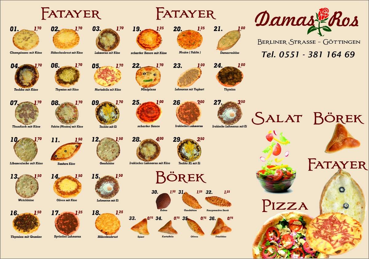 Speisekarte von Damas Ros restaurant, Göttingen