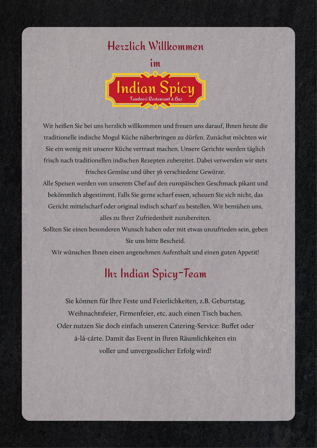 Speisekarte von Indian Spicy Tandoori Restaurant und Bar, Darmstadt
