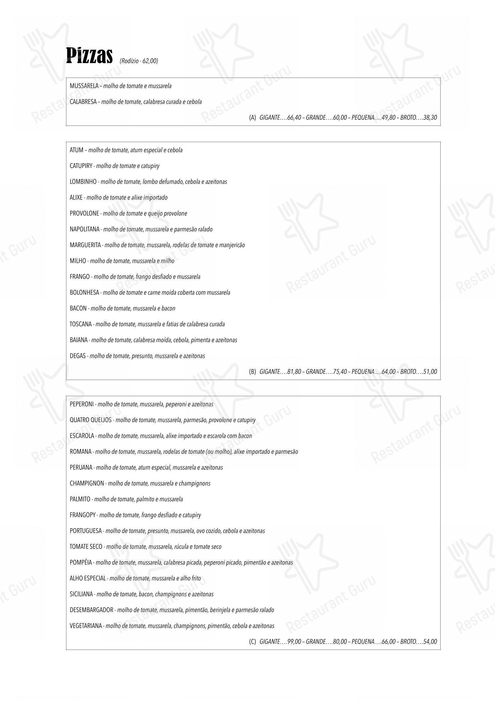Degas Pompéia - Menu