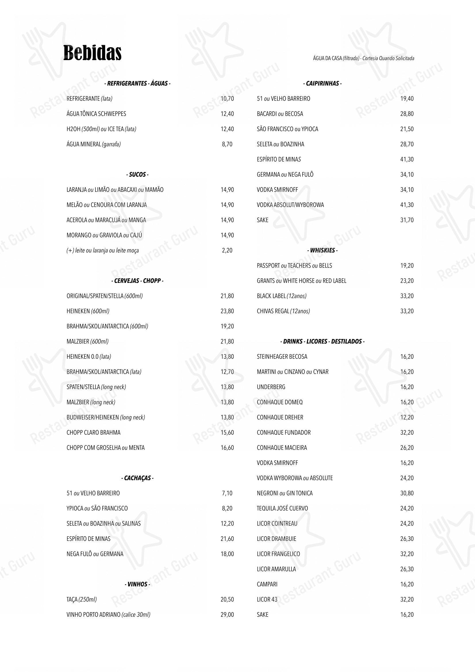 Degas Pompéia em São Paulo - Menu