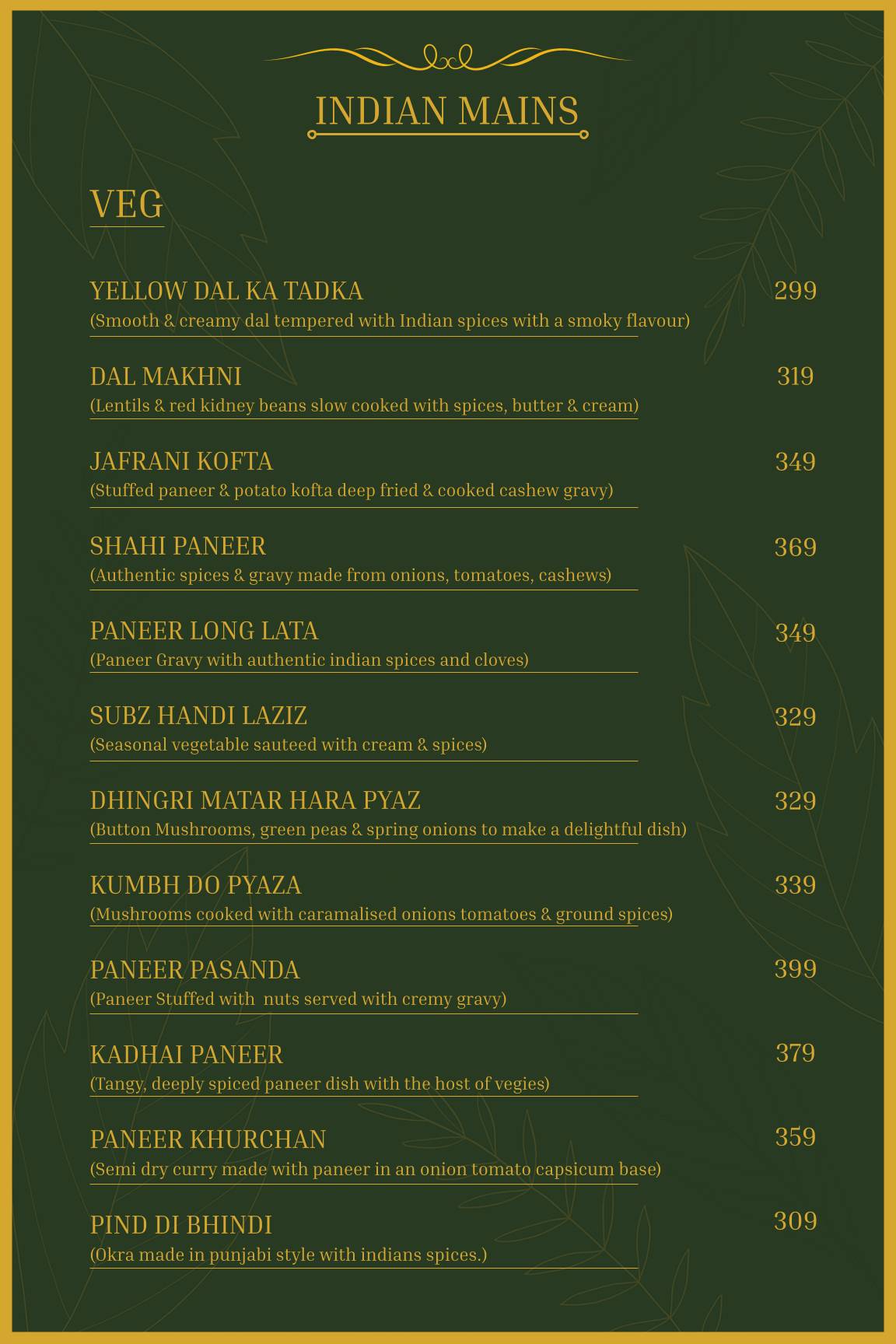 Olive Greens menu