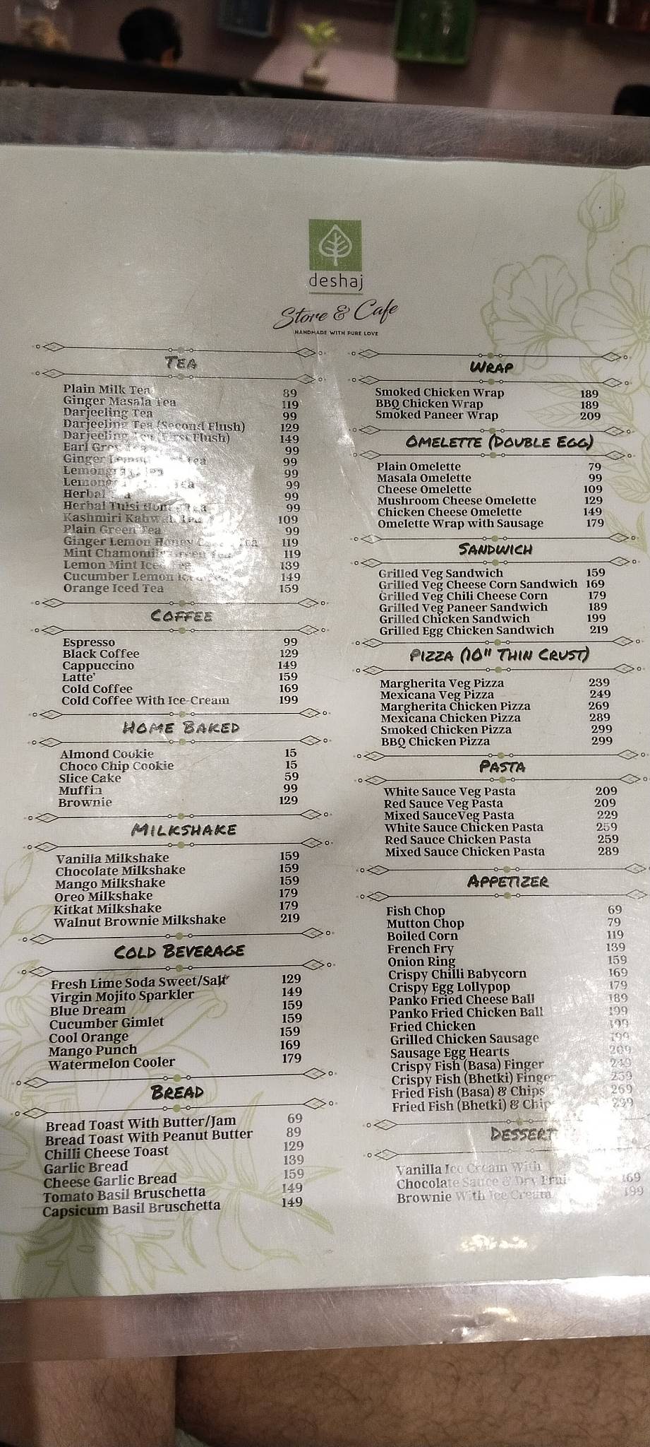 Deshaj Store and Cafe menu