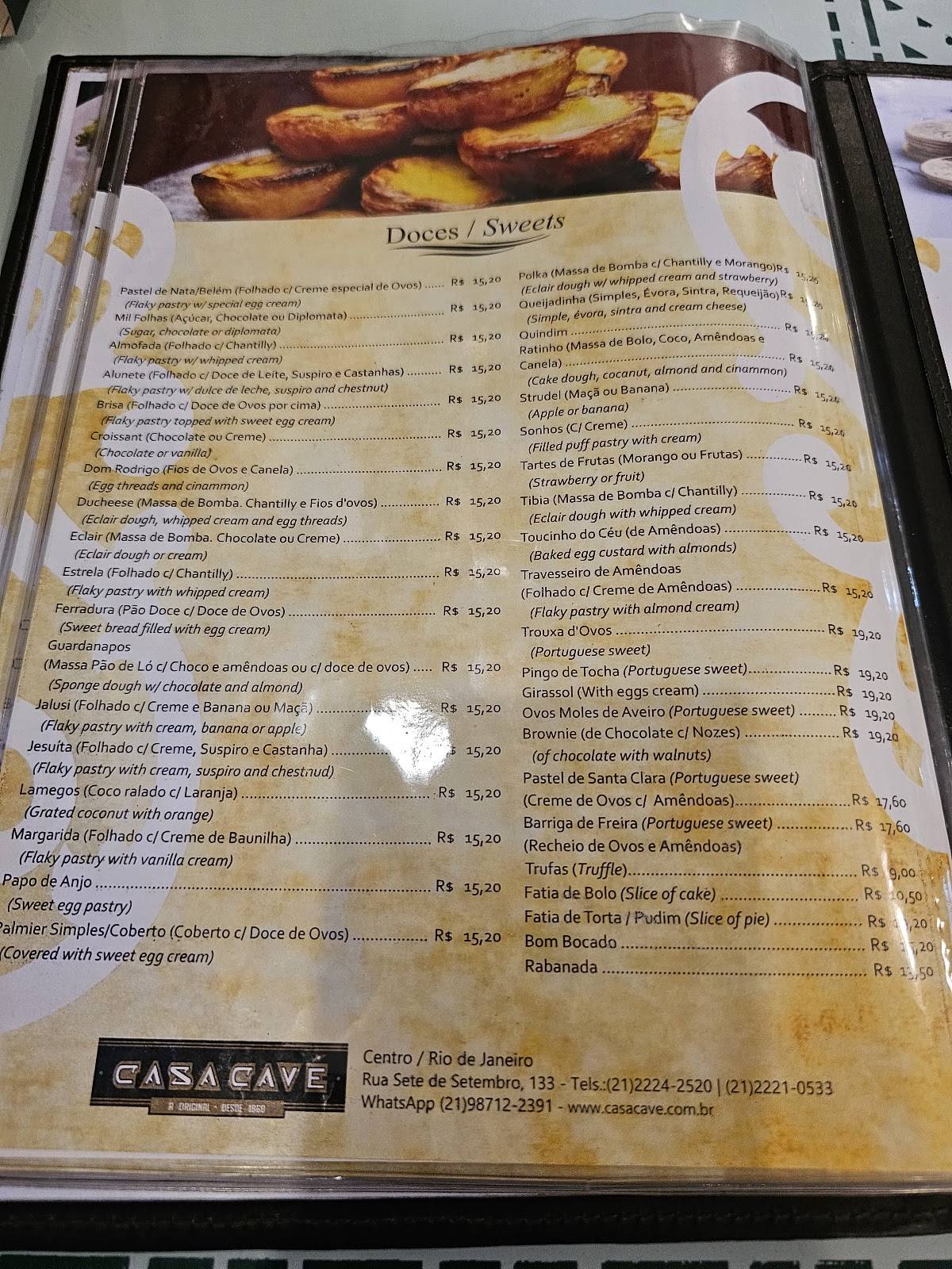 Casa Cavé cardápio