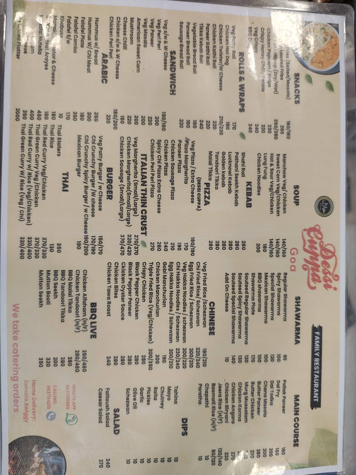 Dessi Cuppa Goa menu