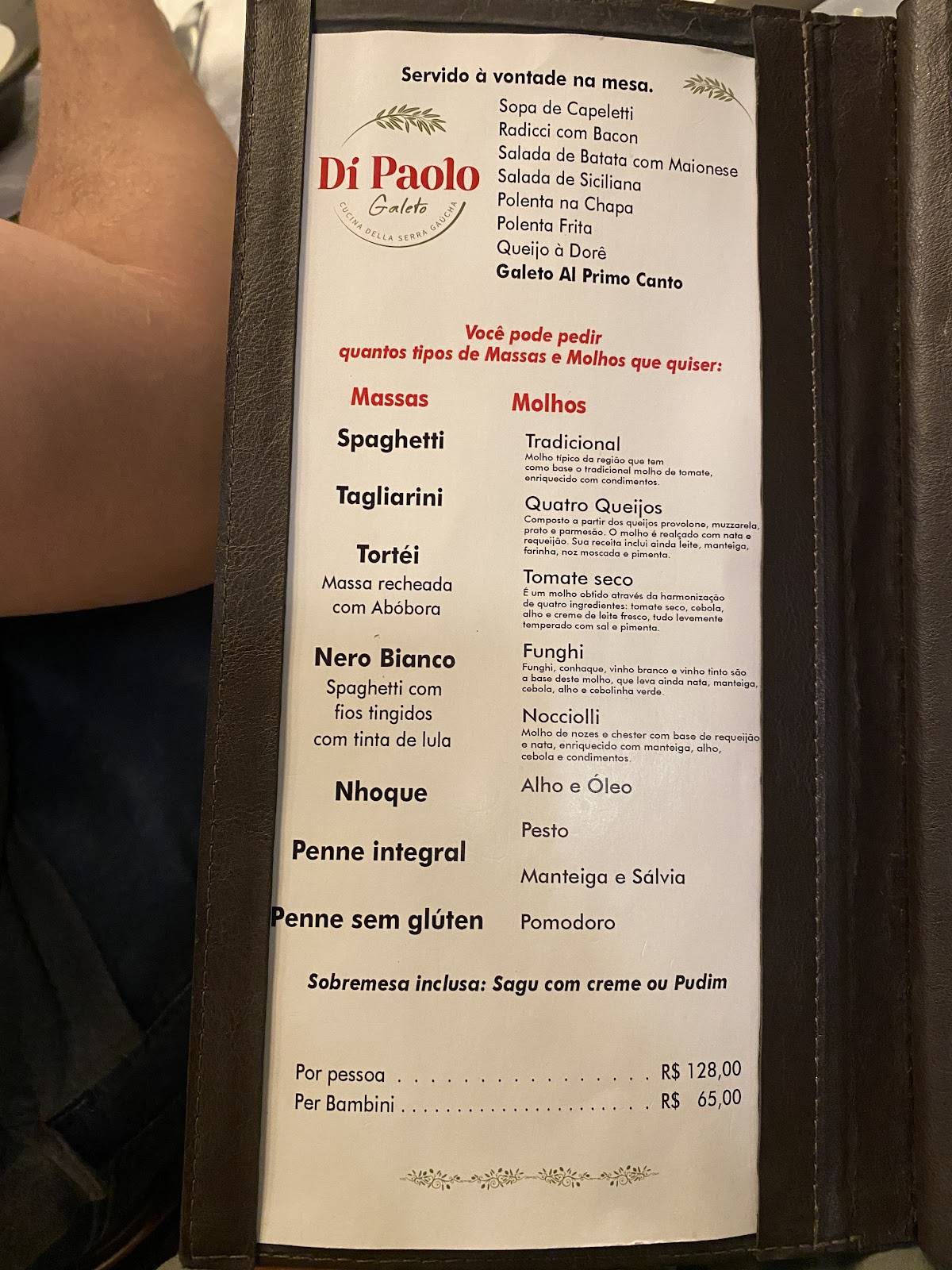 Di Paolo Gramado cardápio