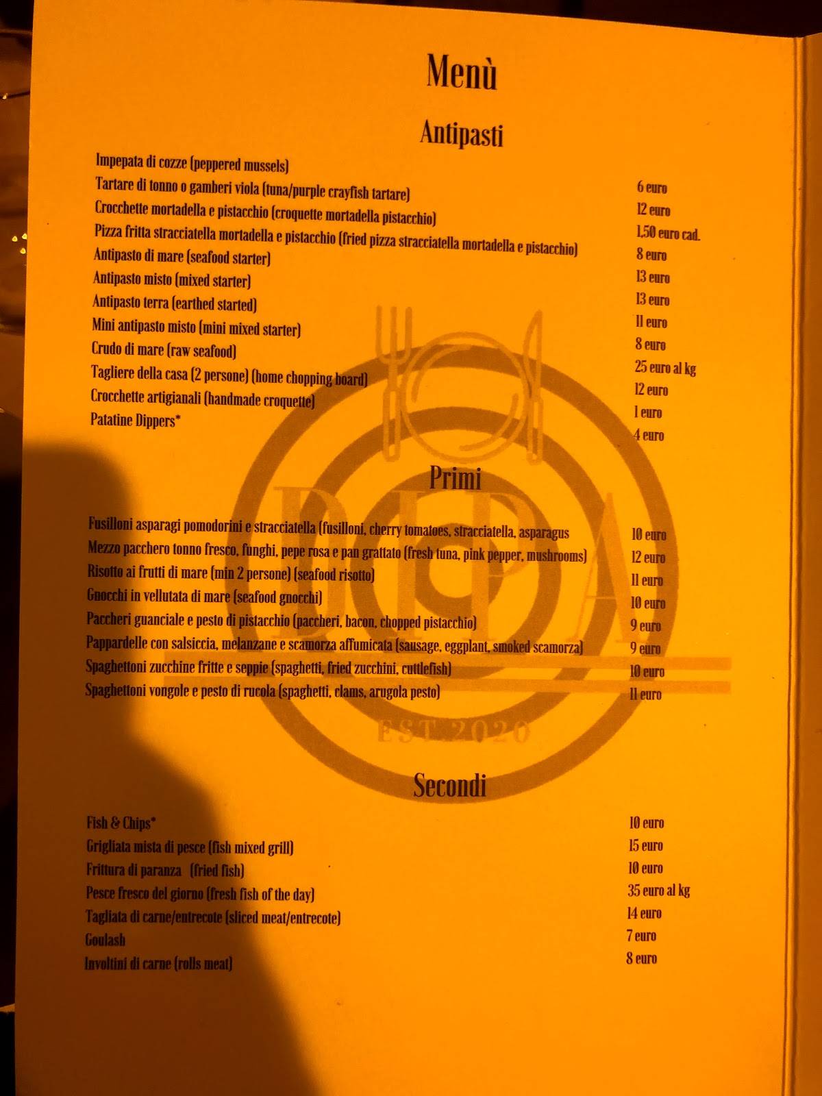 Menu di DIPA Trattoria & Pizzeria 