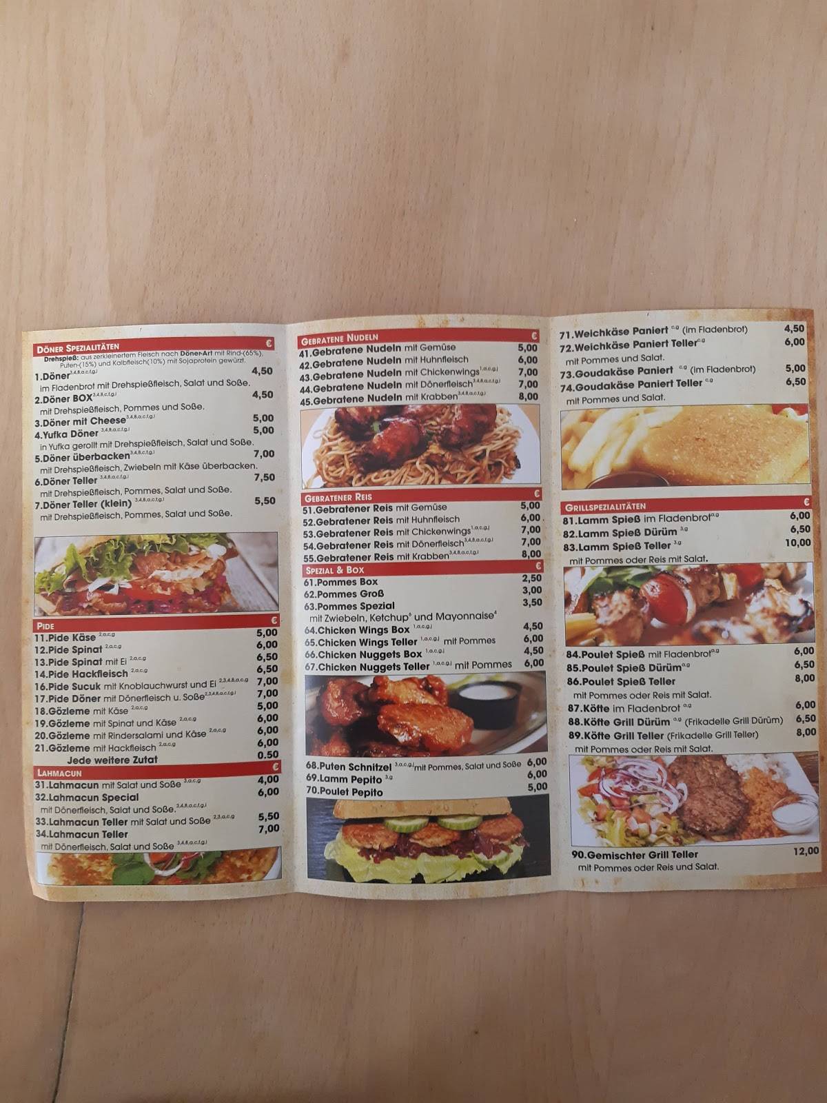 Menu de DöPi -Döner Pizza