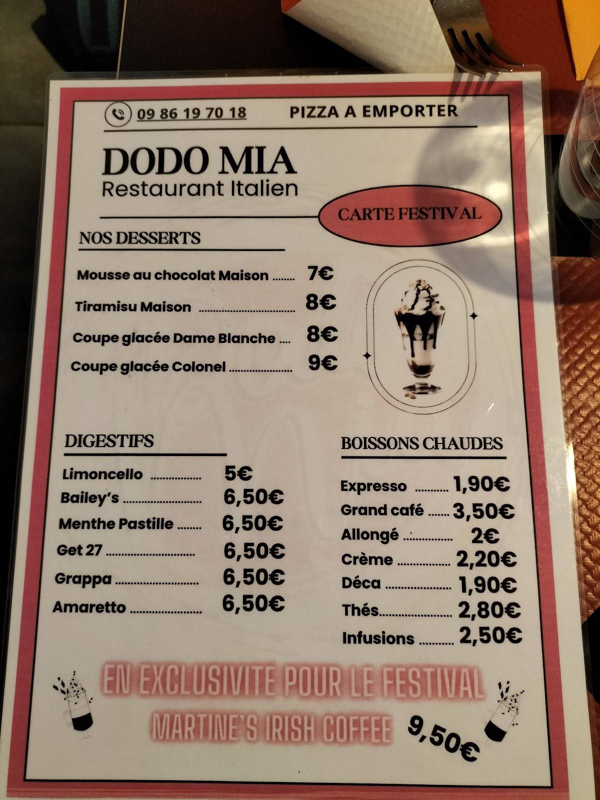 Menu de Dodo Mia