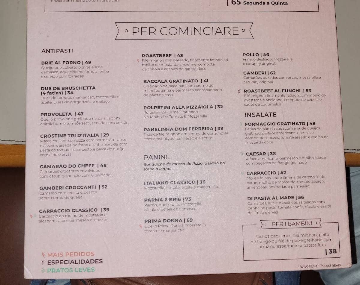 Dom Ferreira Forneria cardápio