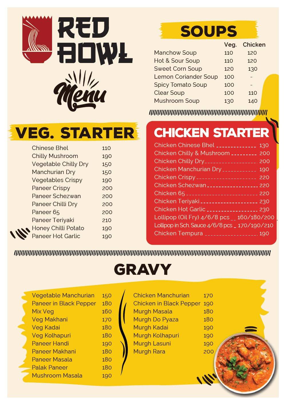Red Bowl menu