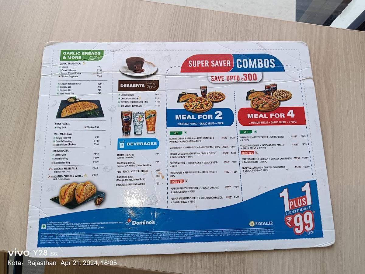 Domino's Pizza District Center, Kota menu