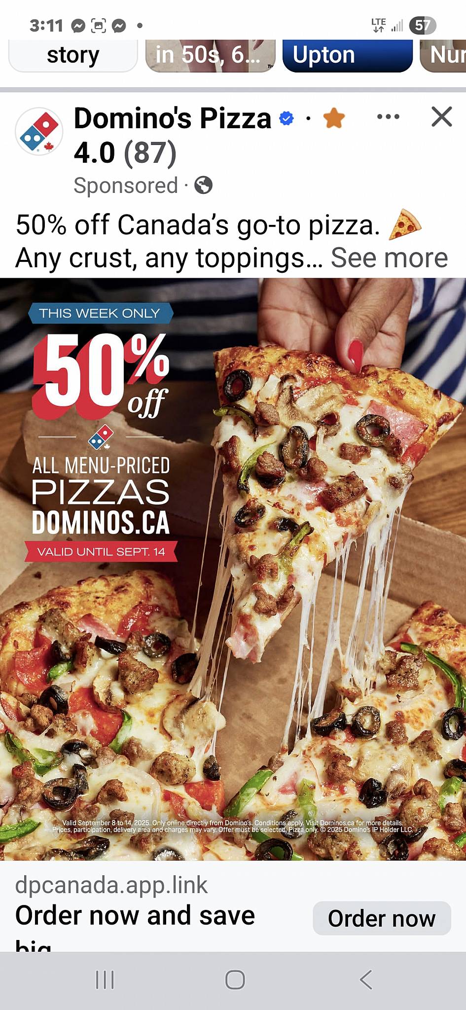 Menu de Domino's Pizza