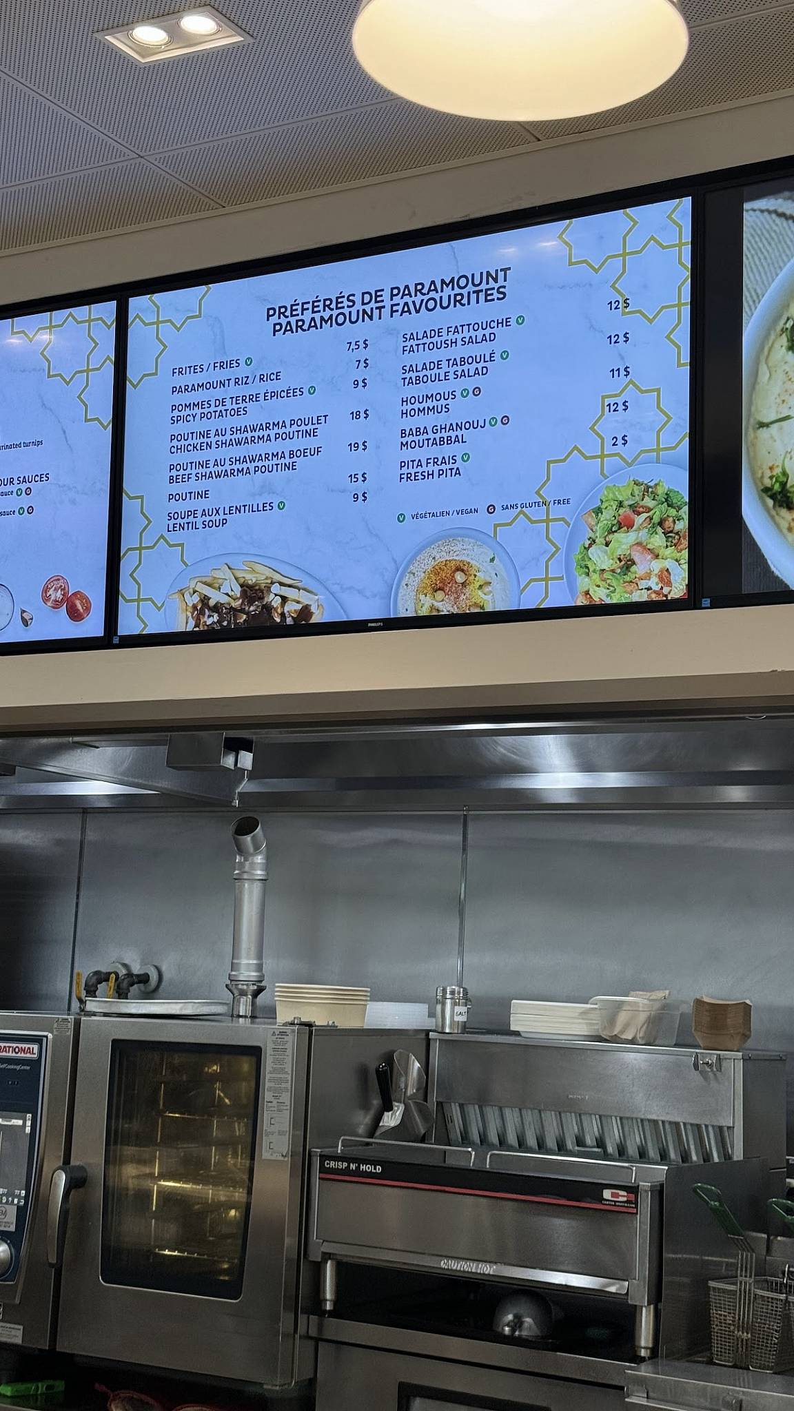 Menu de Paramount YUL