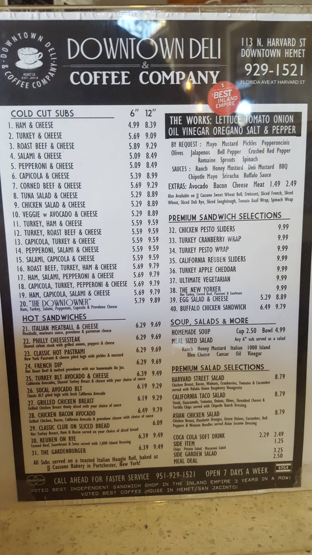 Menu at Downtown Deli & Coffee Company cafe, Hemet