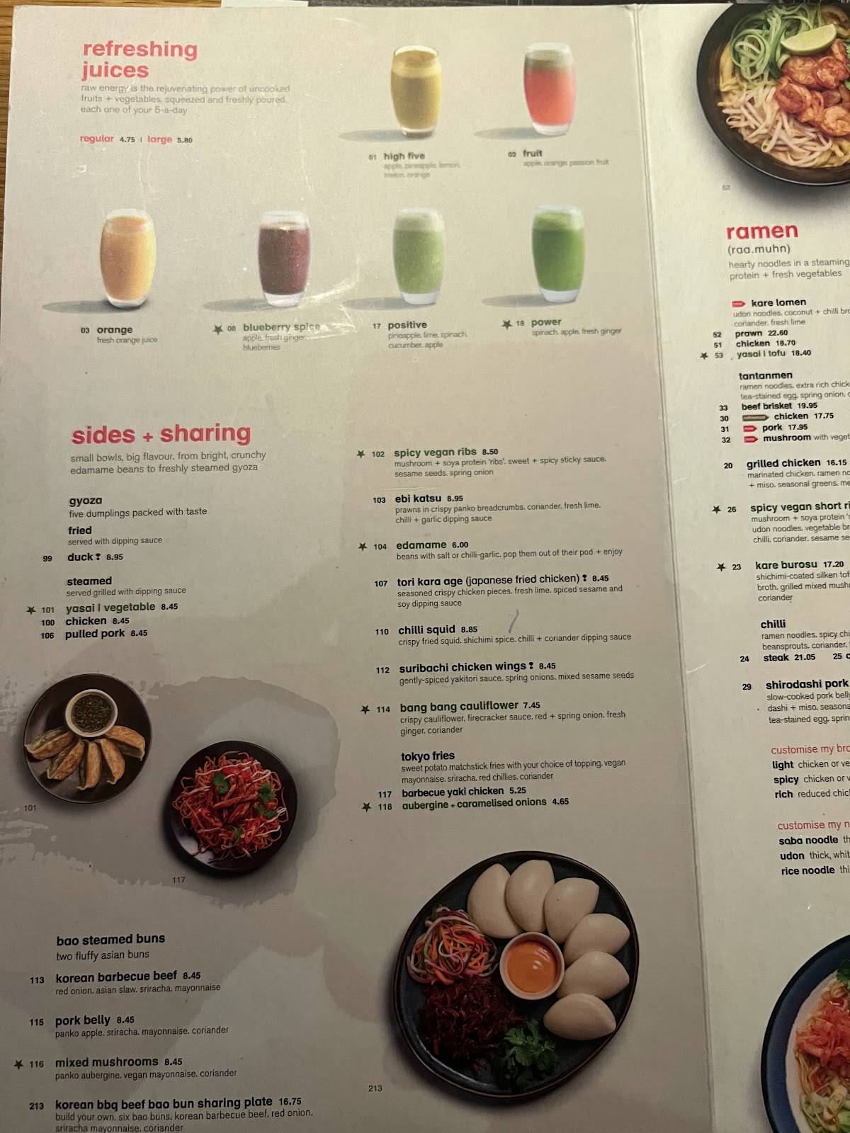 Меню ресторана wagamama south king st, Дублин, Unit 4B