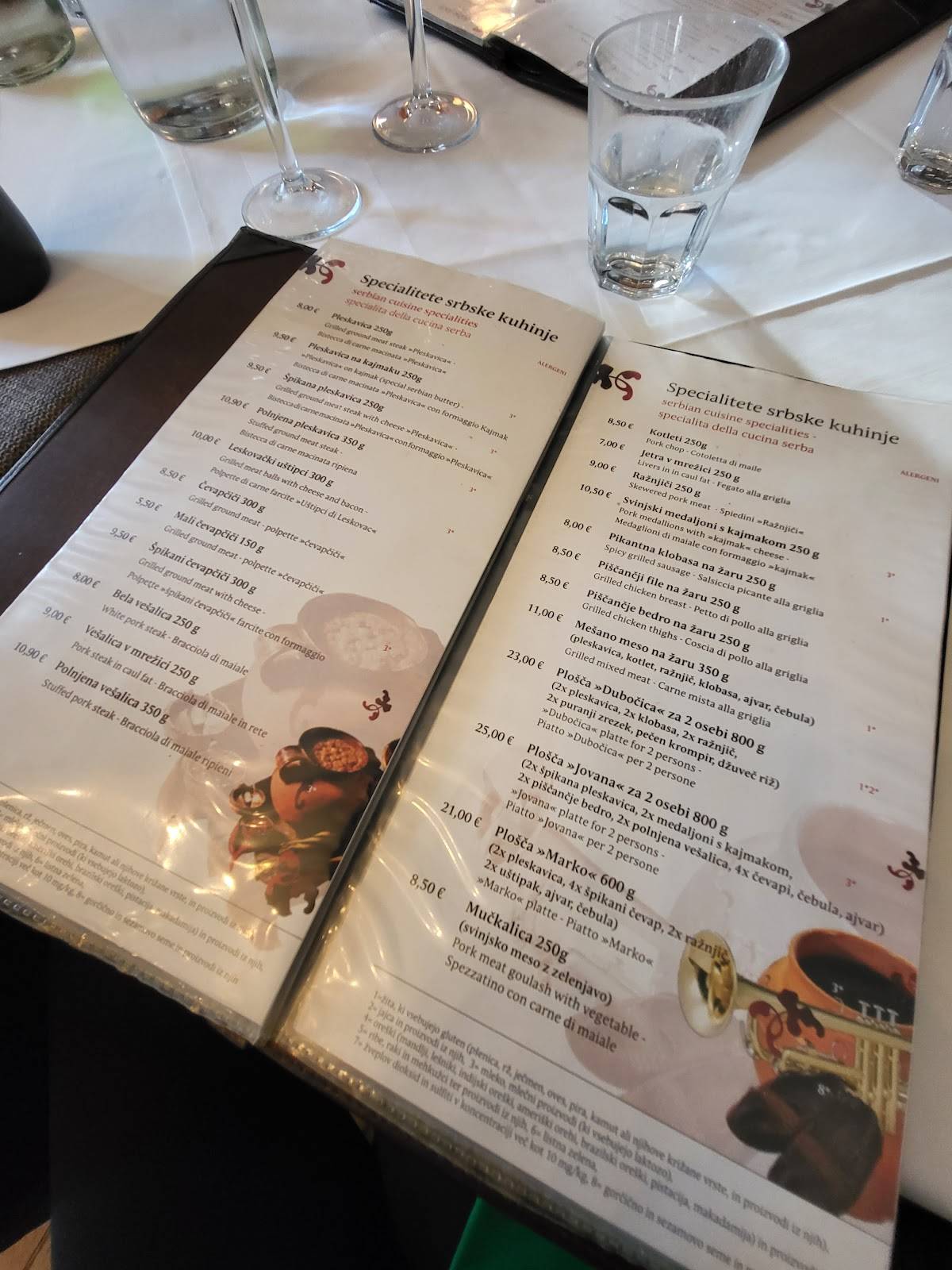 Menu di Dubočica restaurant 