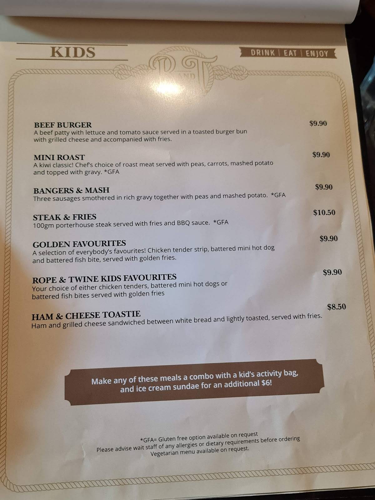 Menu at The Rope and Twine pub & bar, Dunedin