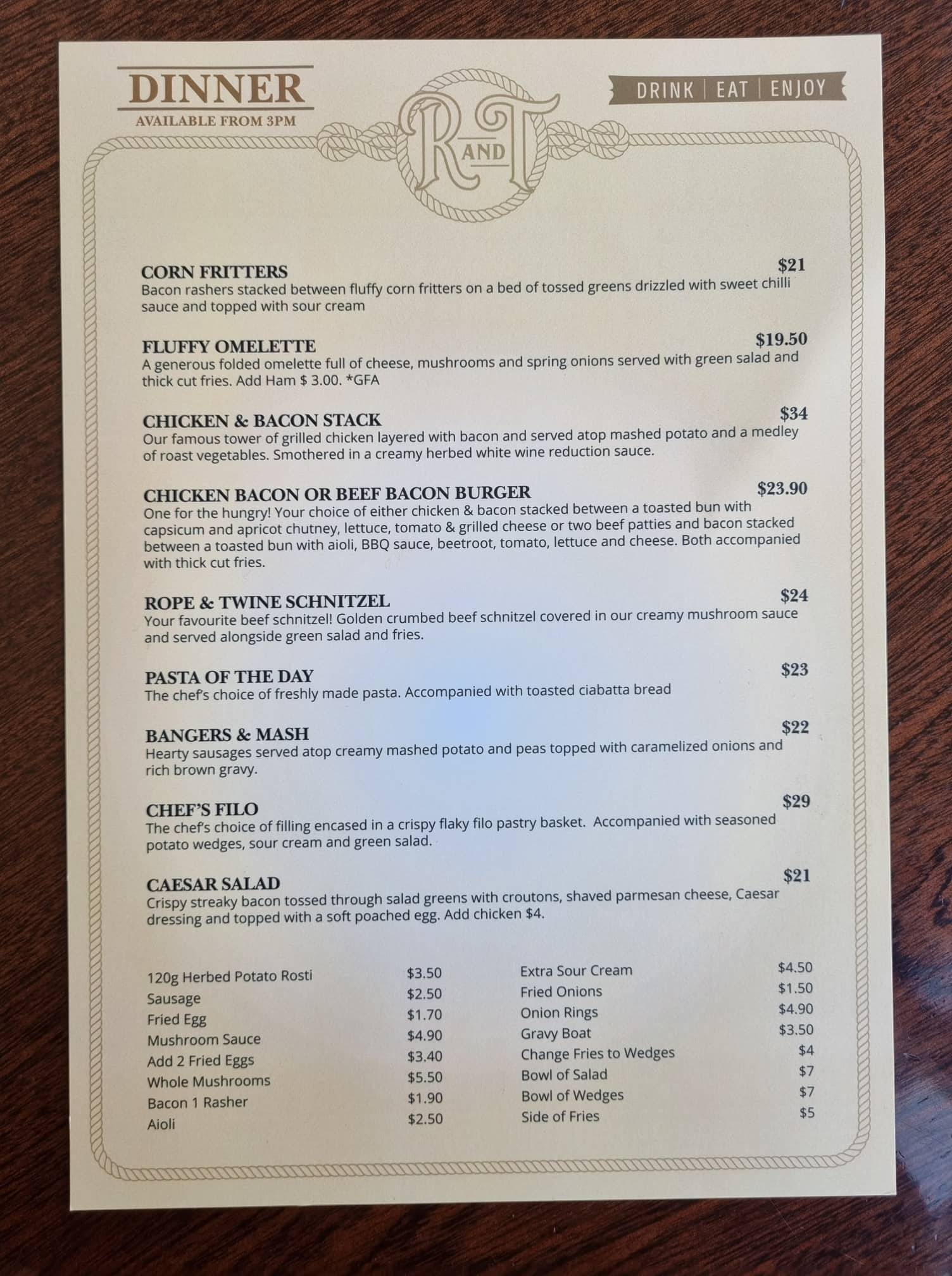 Menu at The Rope and Twine pub & bar, Dunedin