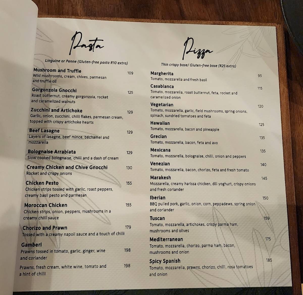 Menu at Olive & Oil restaurant, Umhlanga, Oceans Mall