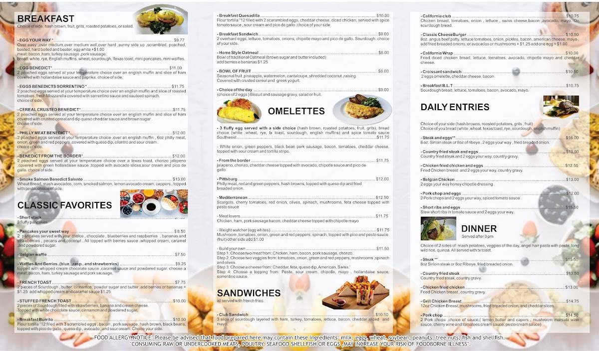 Carta de Early Riser Cafe, Houston