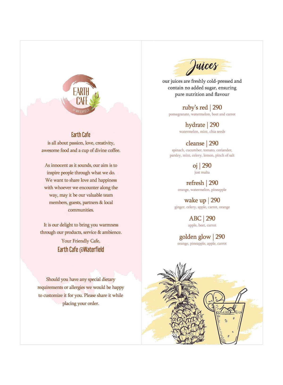 Earth Cafe @ Waterfield menu