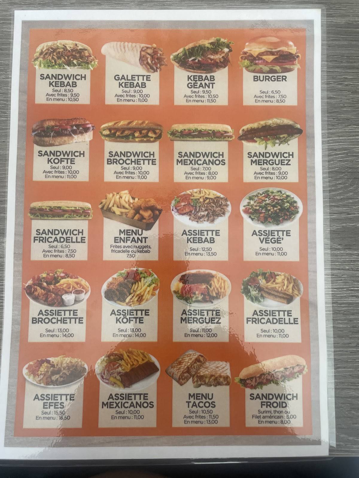 Menu de Efes Kebab Merville livraison emporter sur place 365j/365
