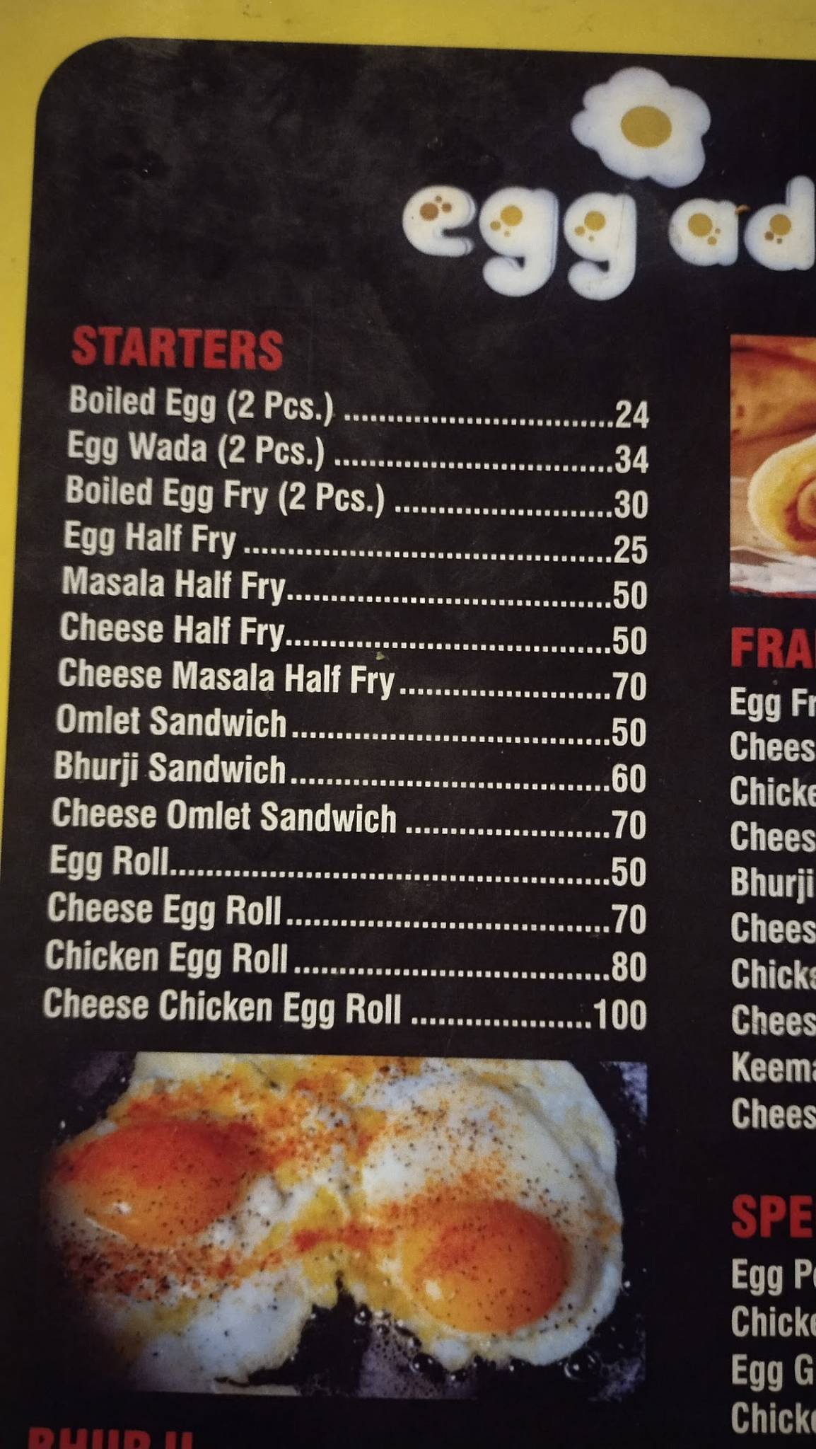 Egg Adda menu