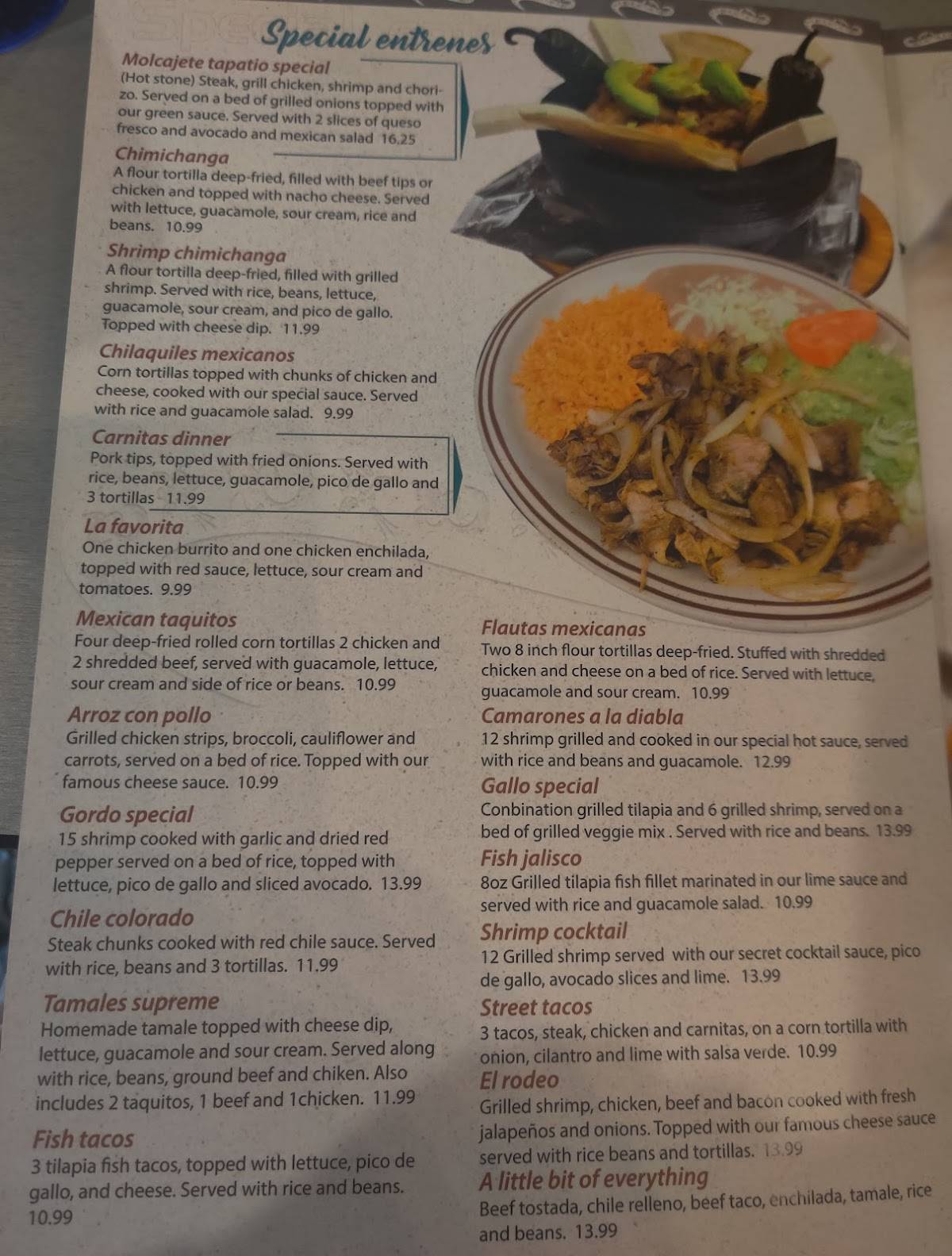 Menu at El Tapatio restaurant, Owensville
