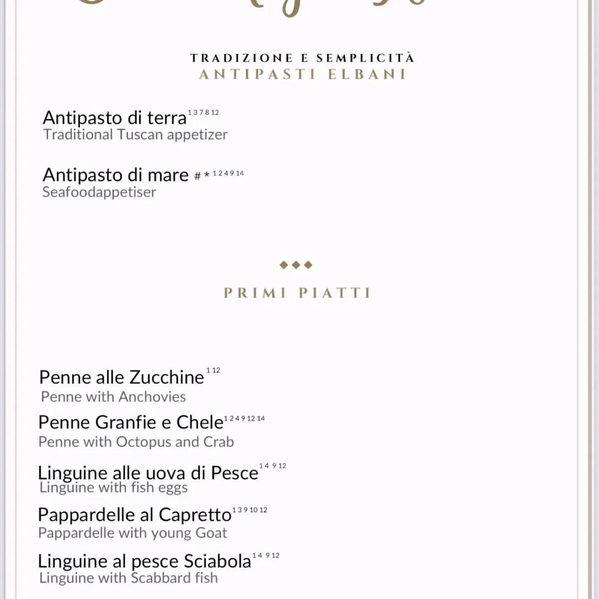 Menu di Ristoro Elba Magna 