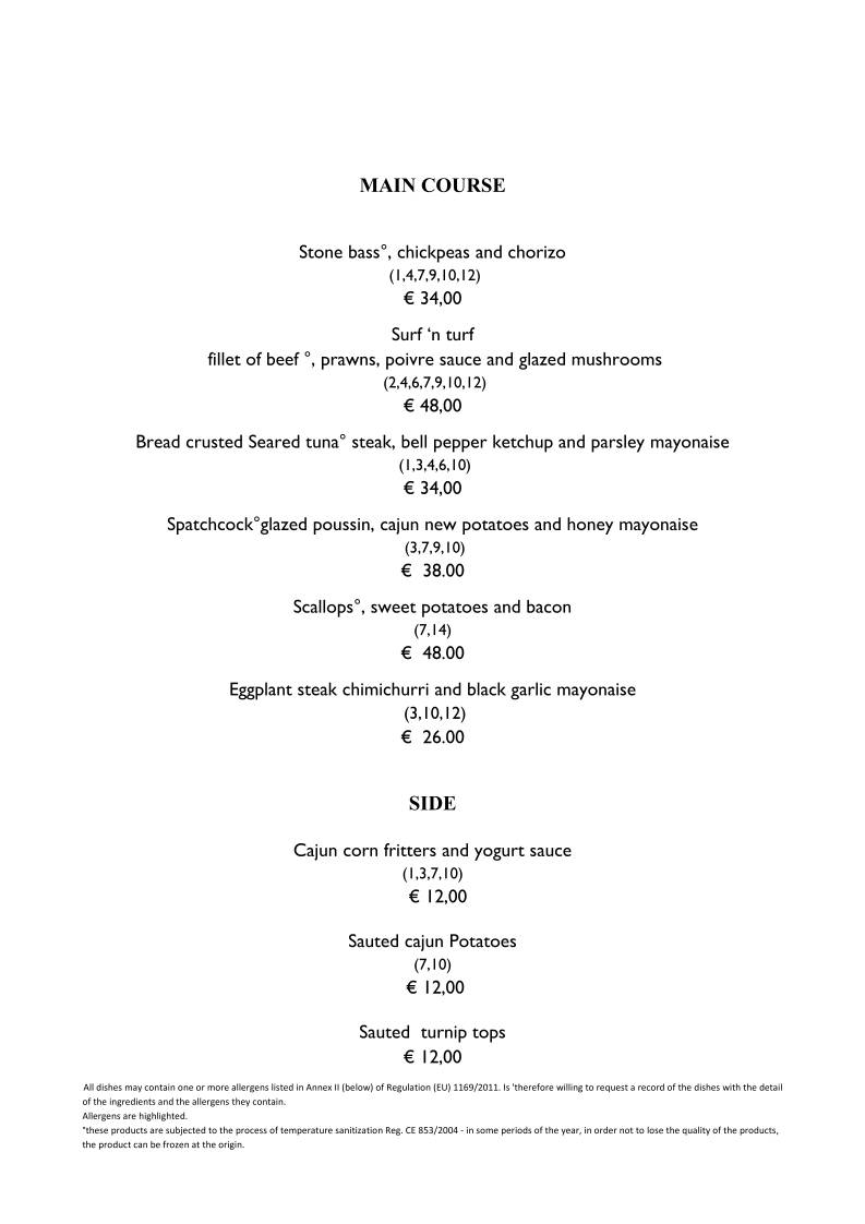 Menu di Elegance Cafè Jazz Club 