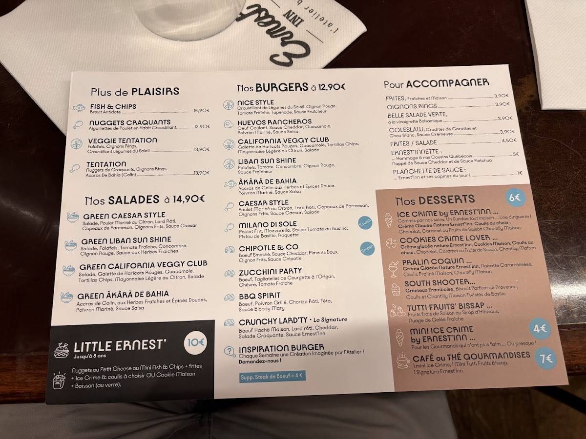 Menu de Ernest Inn Angers
