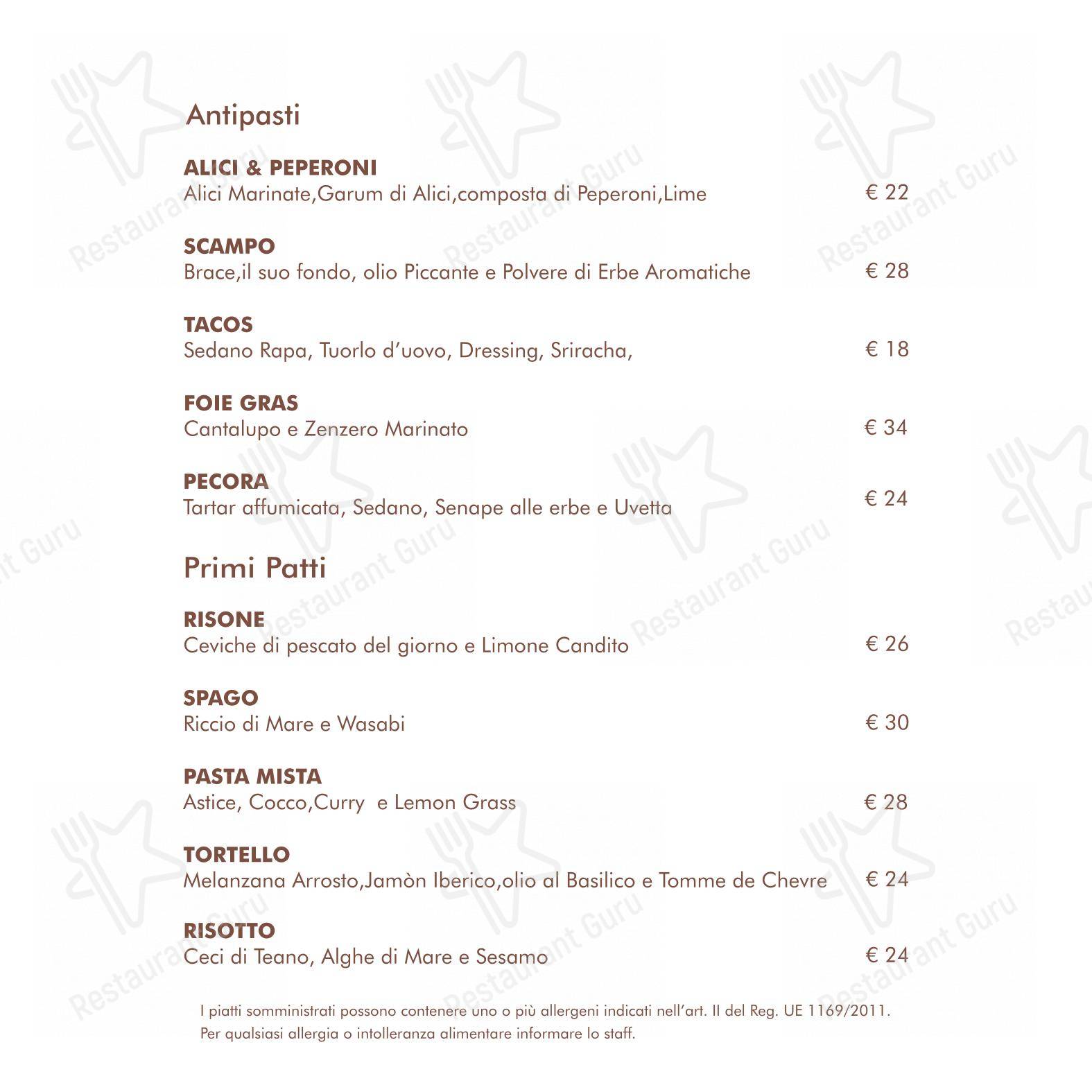 Menu di Essencia Restaurant - Menu