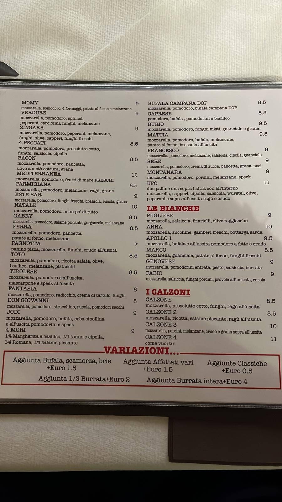 Menu di Este Bar 