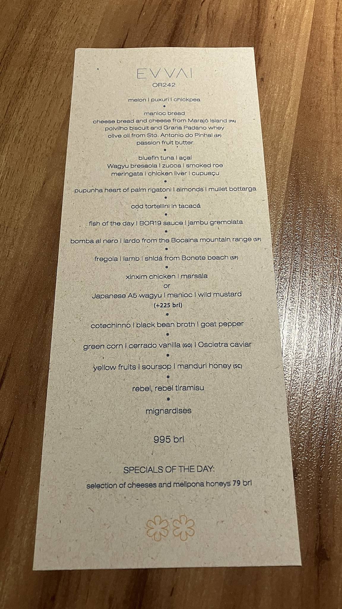 Evvai cardápio