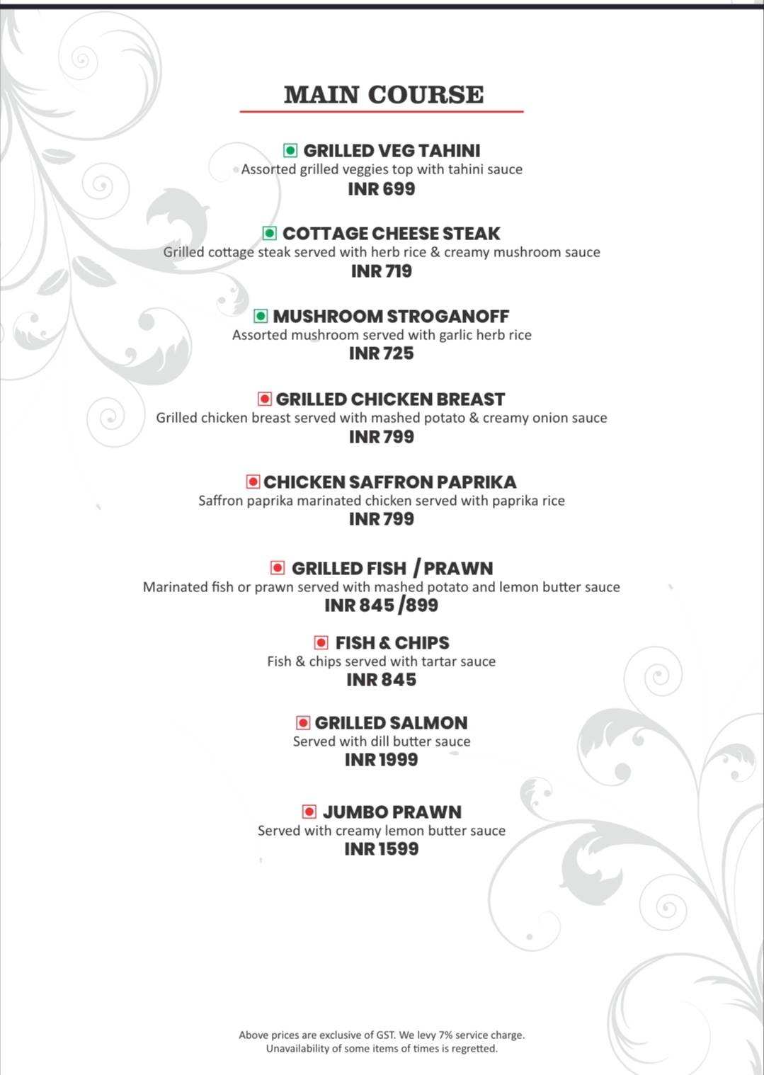 Exotica AKA Zafraan menu