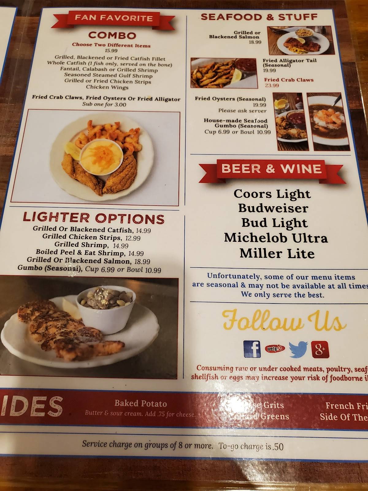 Menu at Ezell's Catfish of Phenix City, AL restaurant, Phenix City, US280
