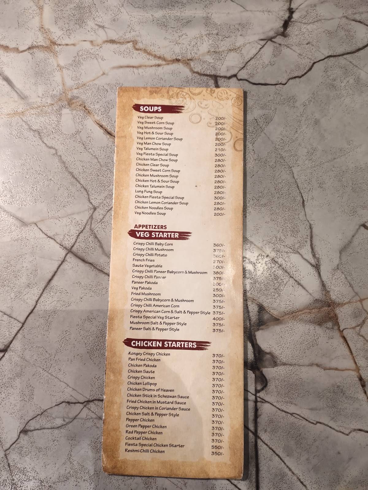 FIESTA Bar & Restaurant menu