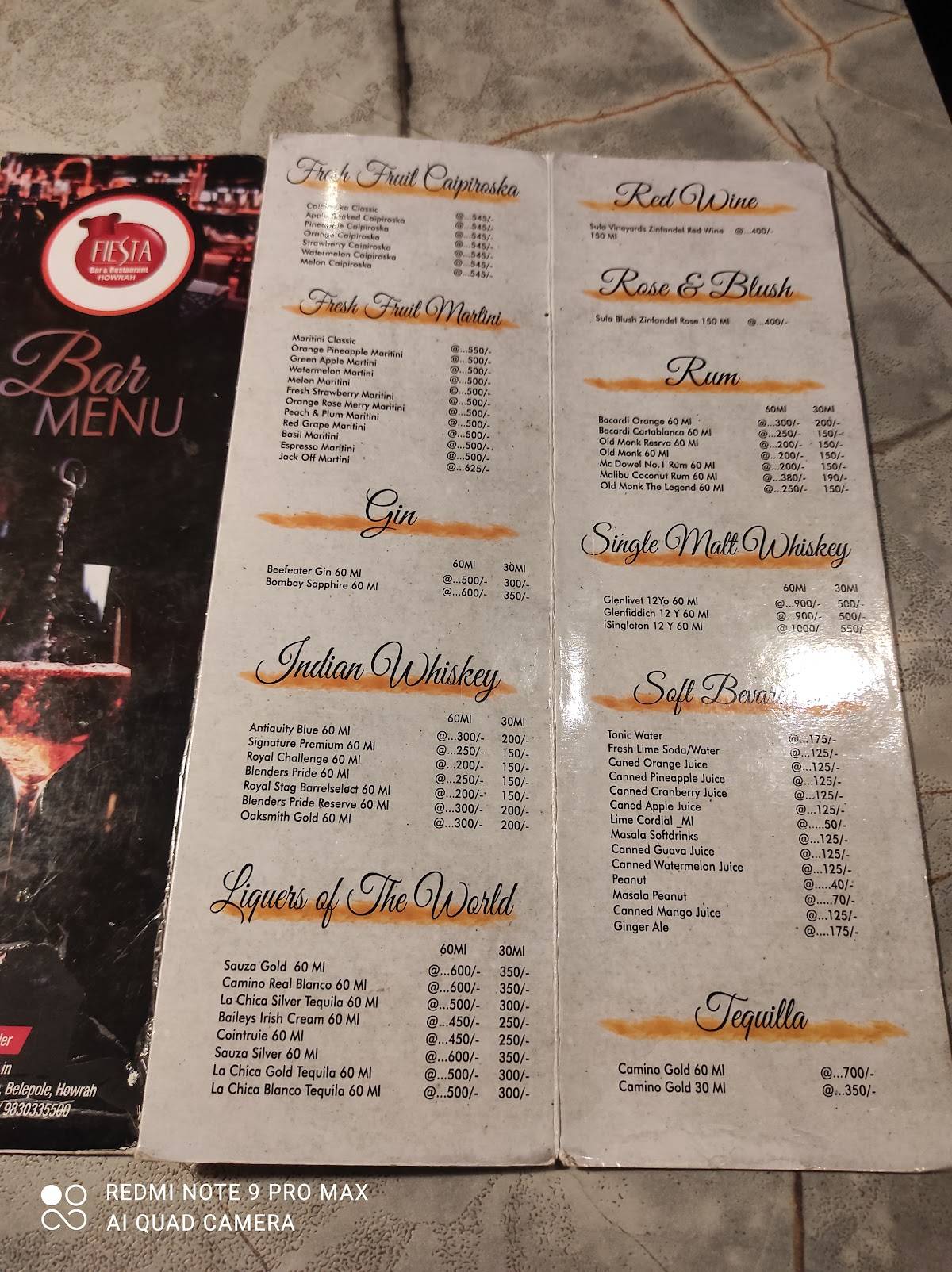 FIESTA Bar & Restaurant menu