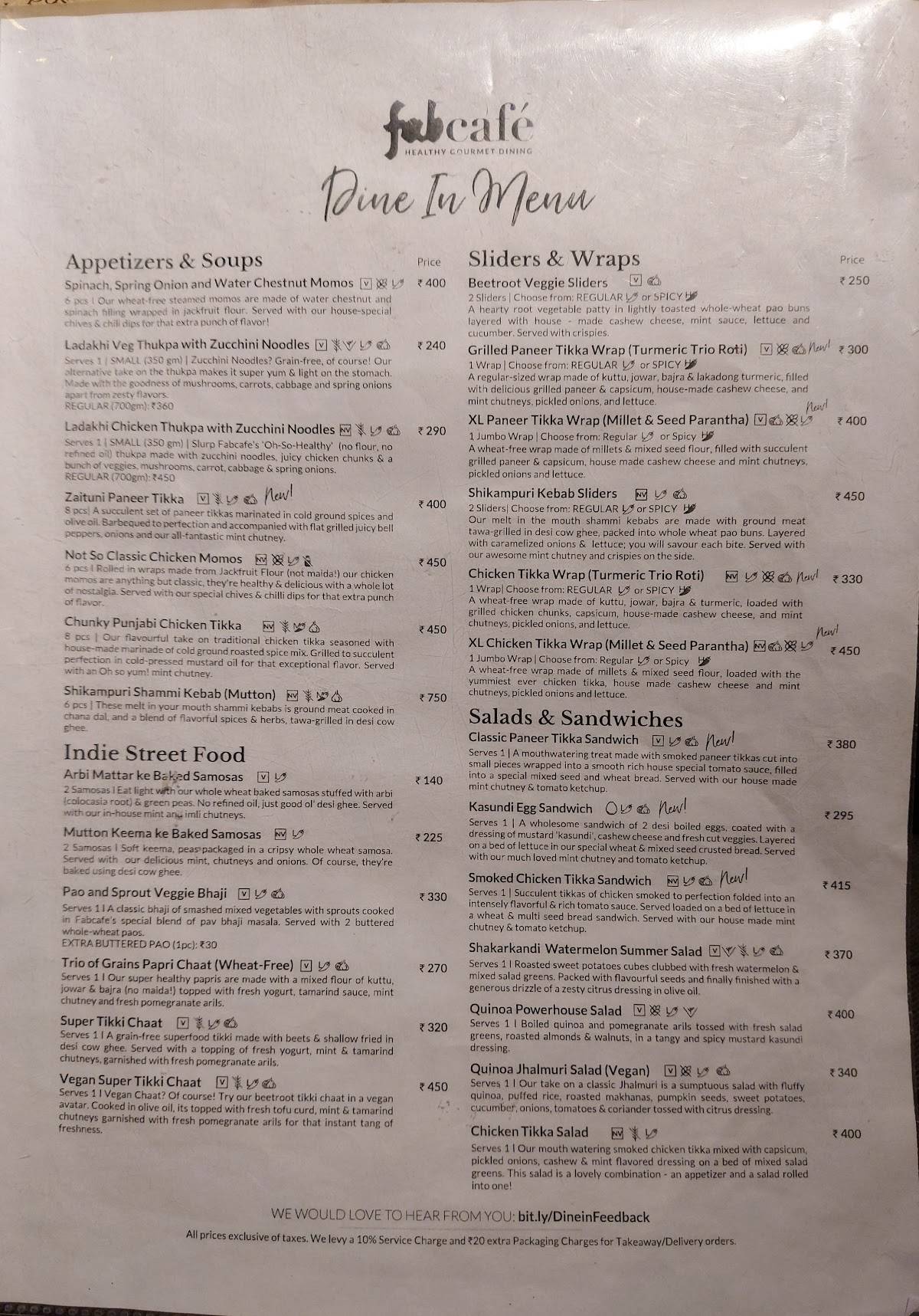 Fabcafe by Fabindia - Vasant Kunj menu