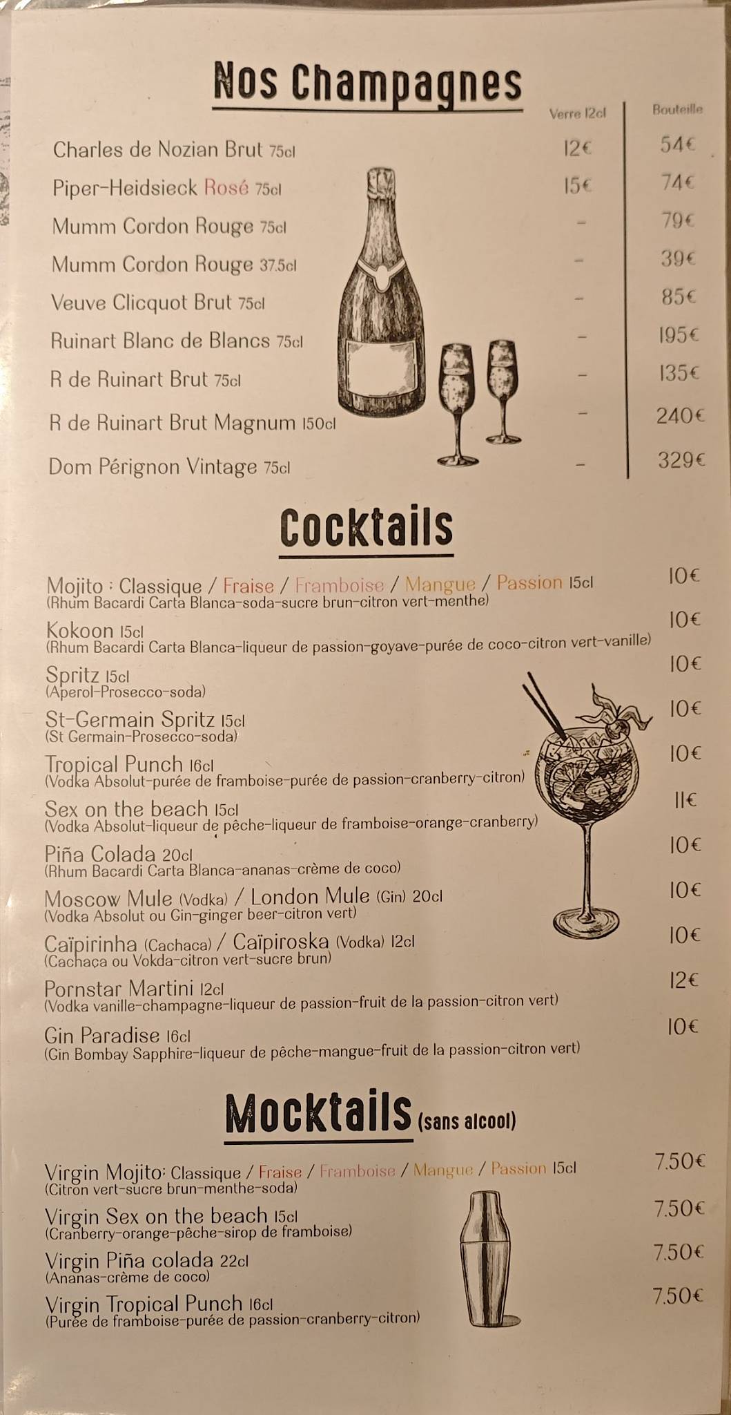 Menu de Factory Avignon