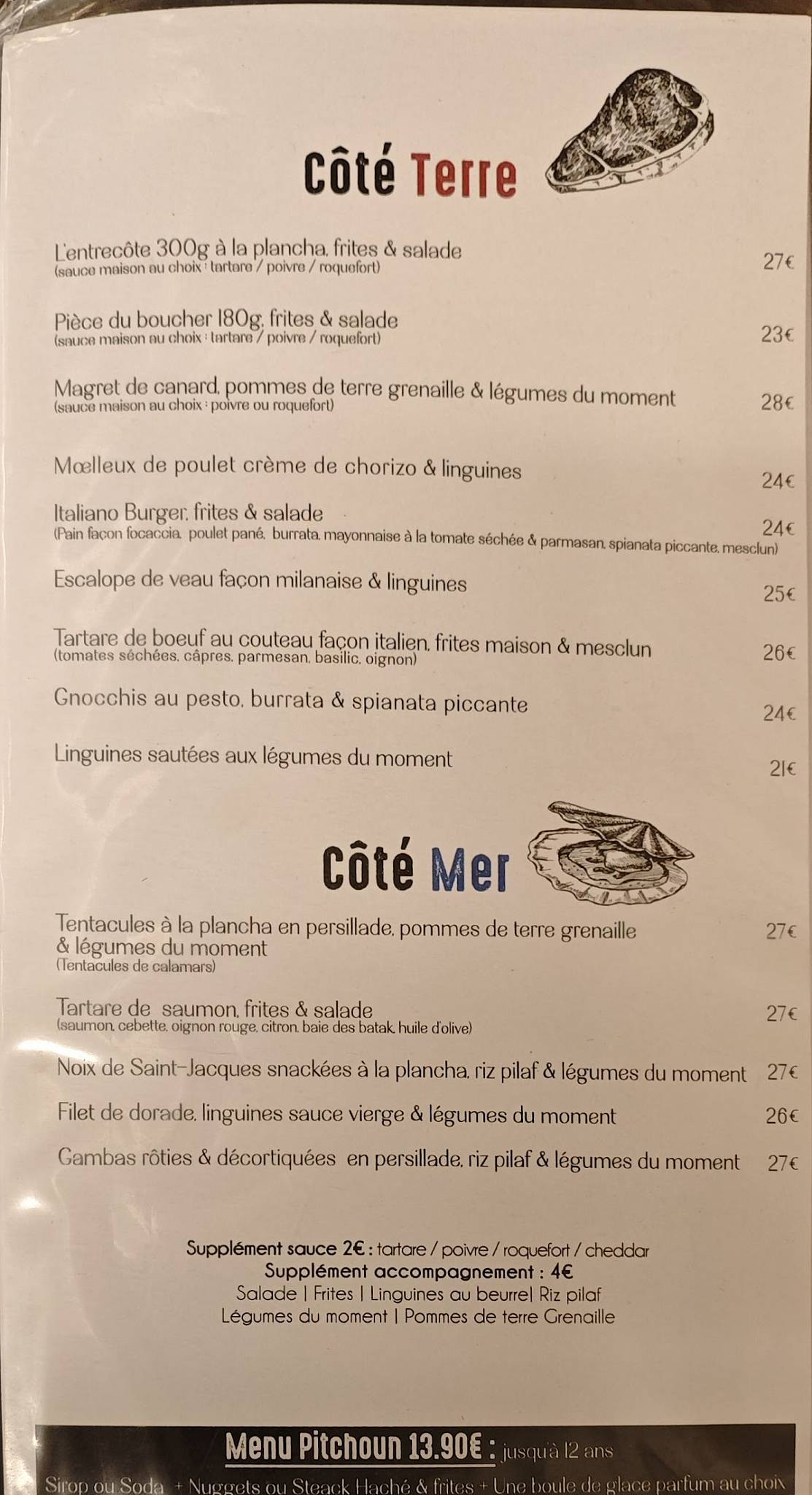 Menu de Factory Avignon