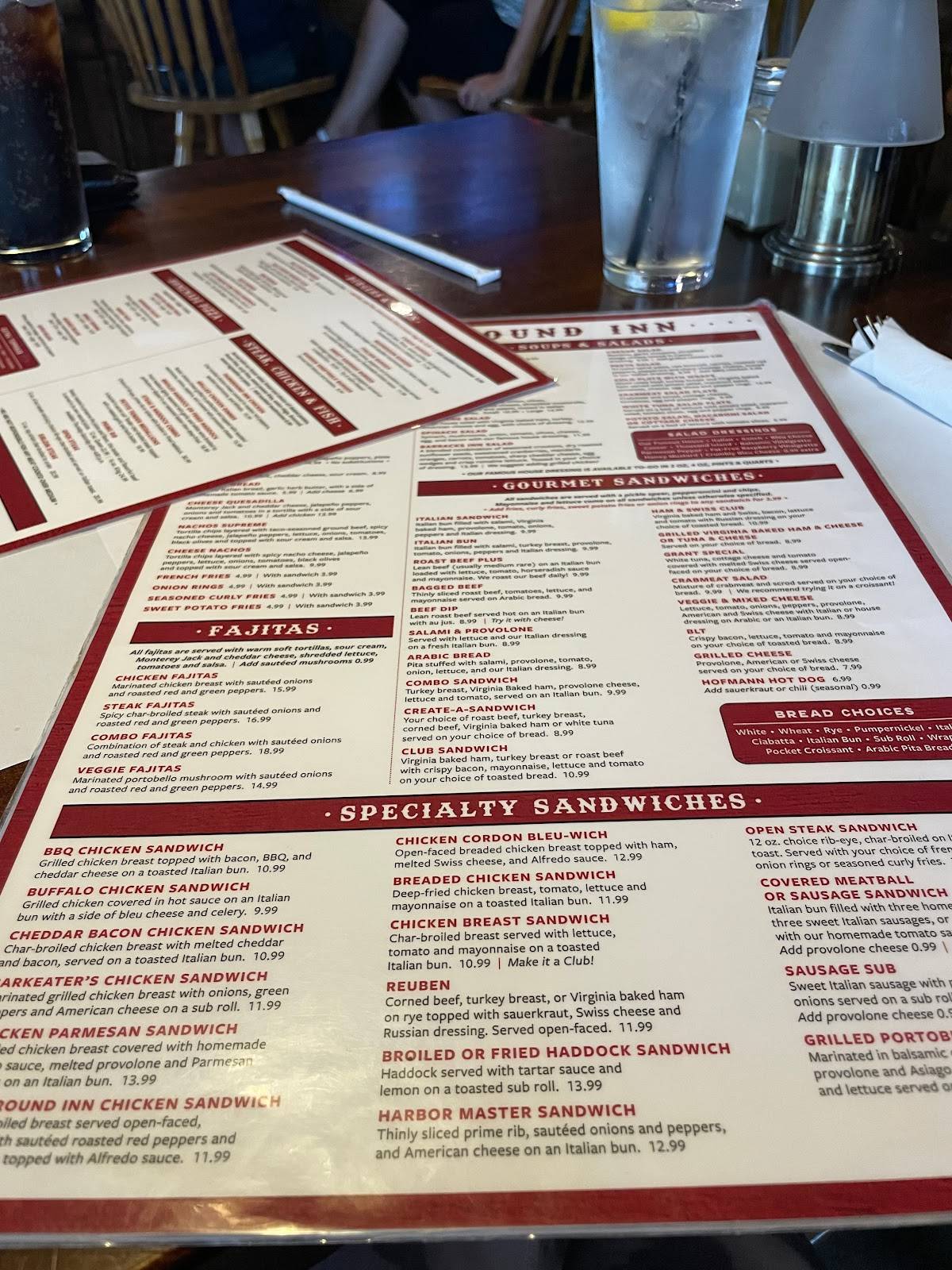 Menu at Fairground Inn restaurant, Watertown