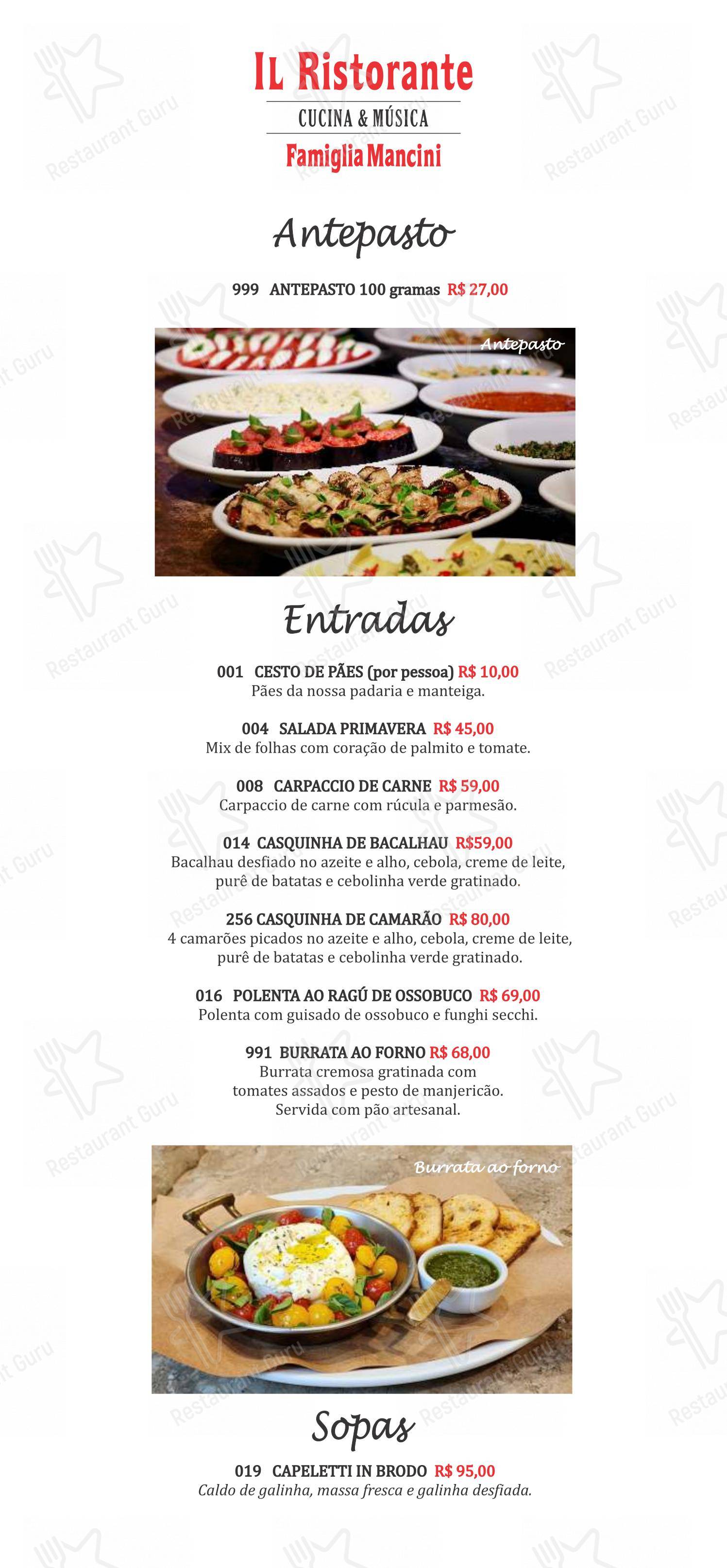 Menu bar para Famiglia Mancini Trattoria restaurante