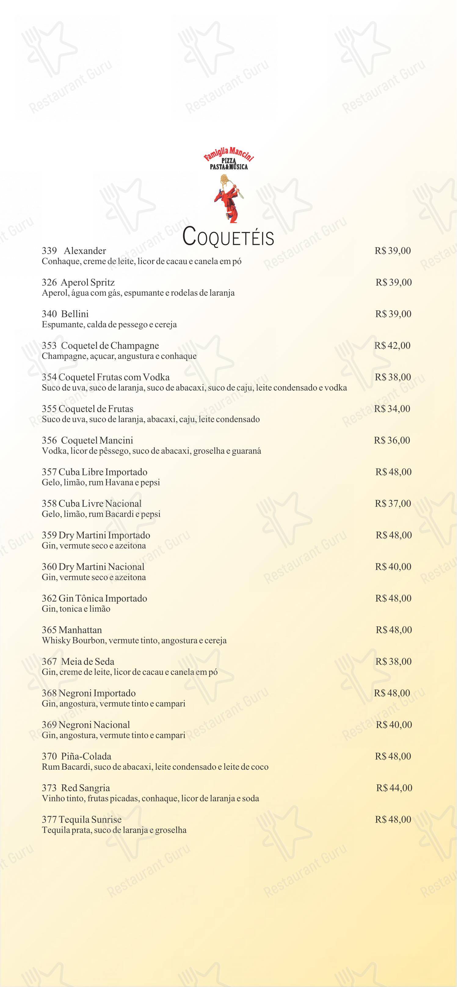 Famiglia Mancini Trattoria menu - 菜单