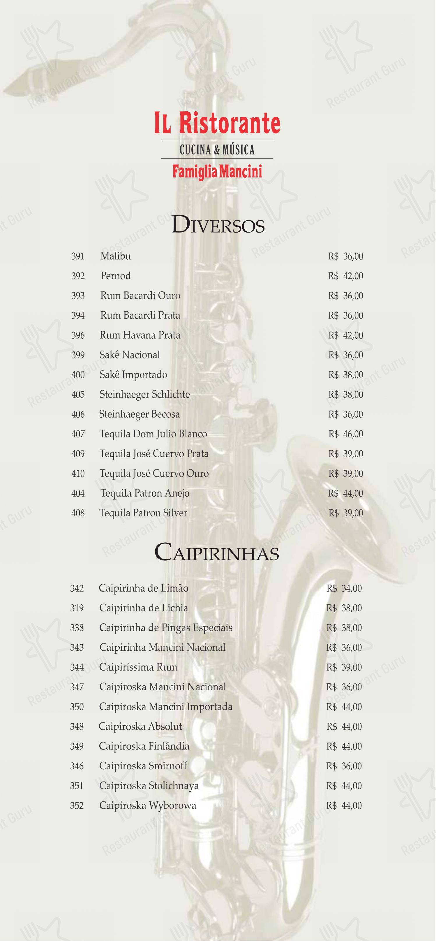 Famiglia Mancini Trattoria - Menu bar