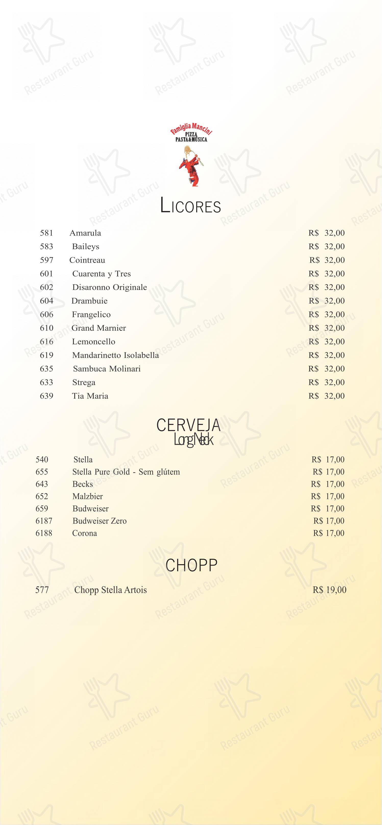 菜单 para Famiglia Mancini Trattoria restaurante