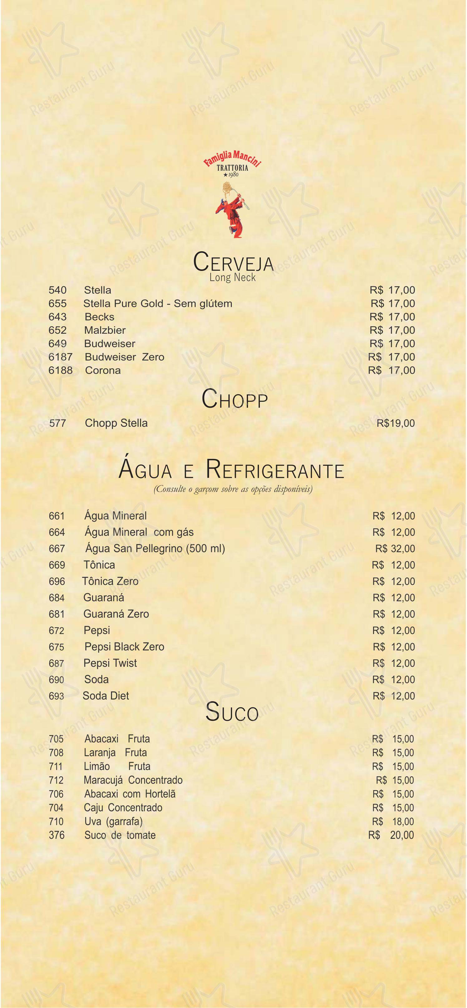 Famiglia Mancini Trattoria em São Paulo - Menu