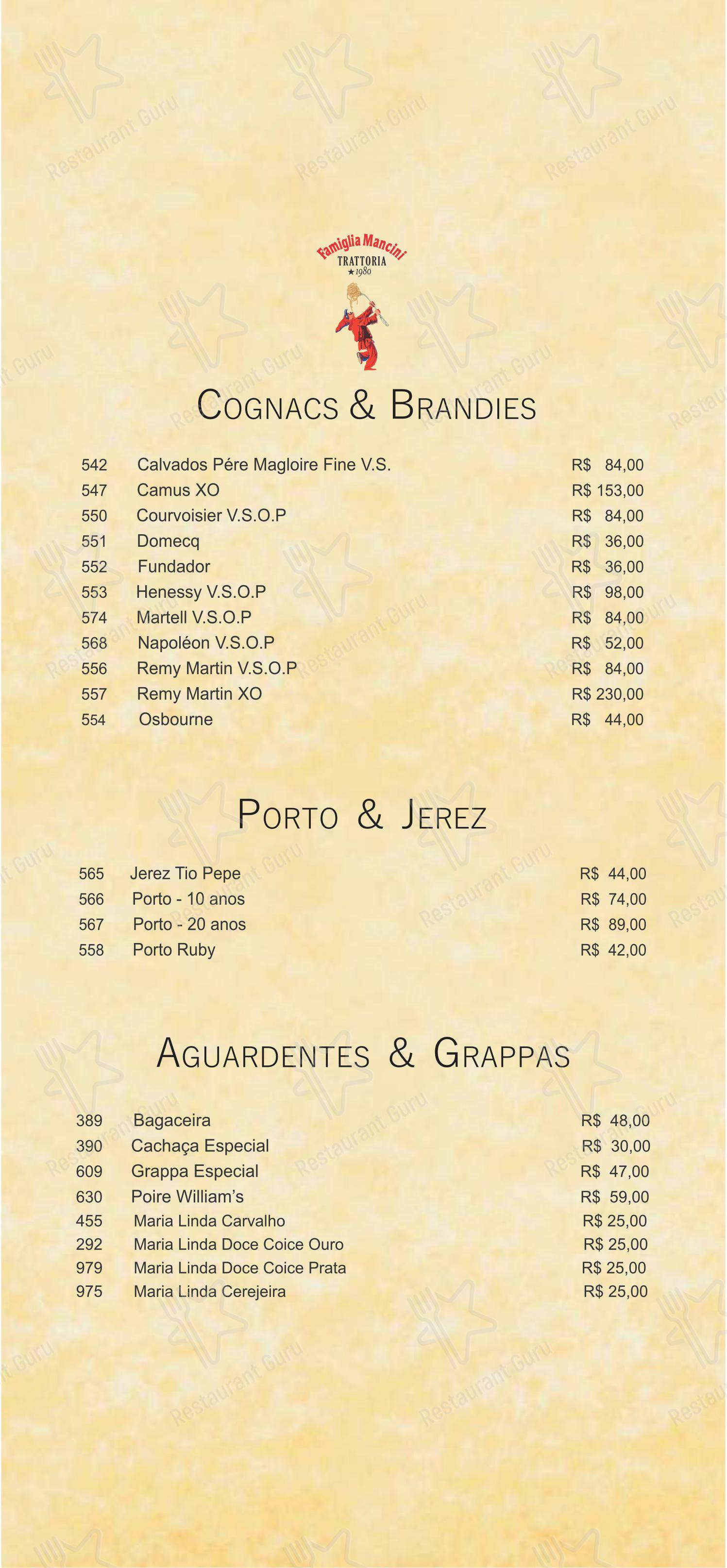 Famiglia Mancini Trattoria em São Paulo - Menu