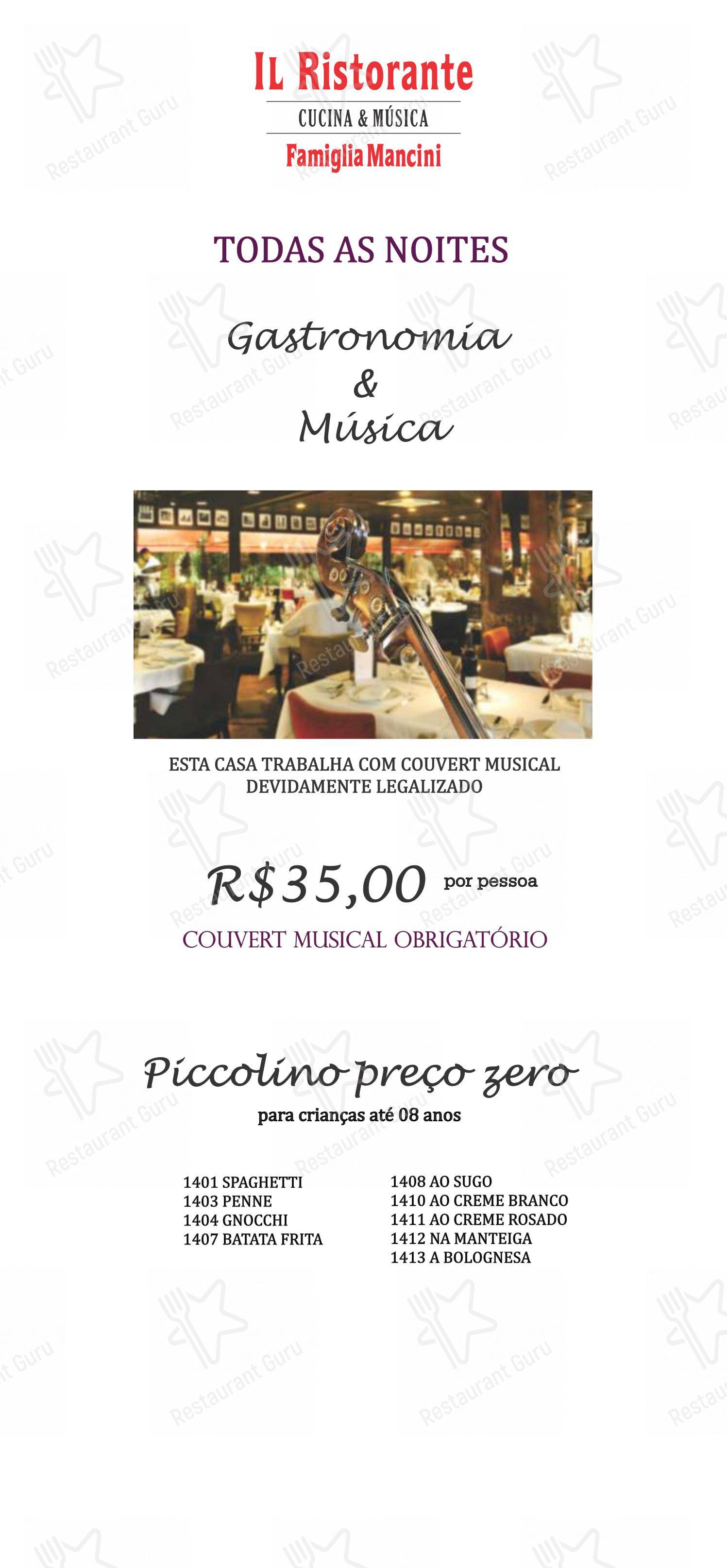 Menu bar para Famiglia Mancini Trattoria em São Paulo