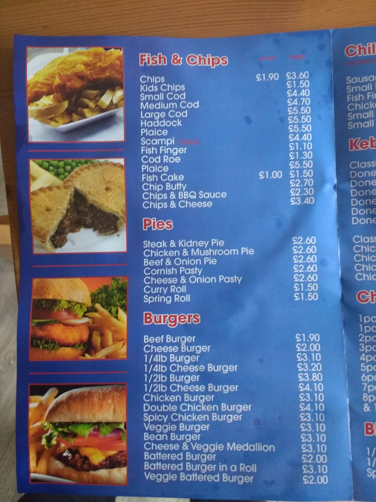 Menu at Andy's Chippy fast food, Bedford